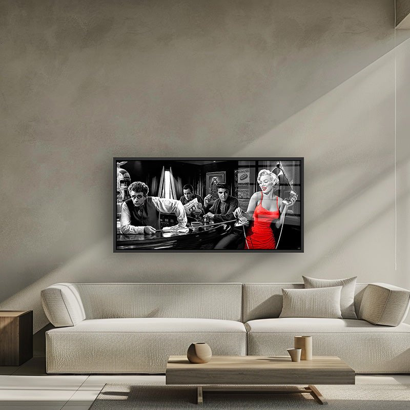 Painting of a cafe night in a black frame inside