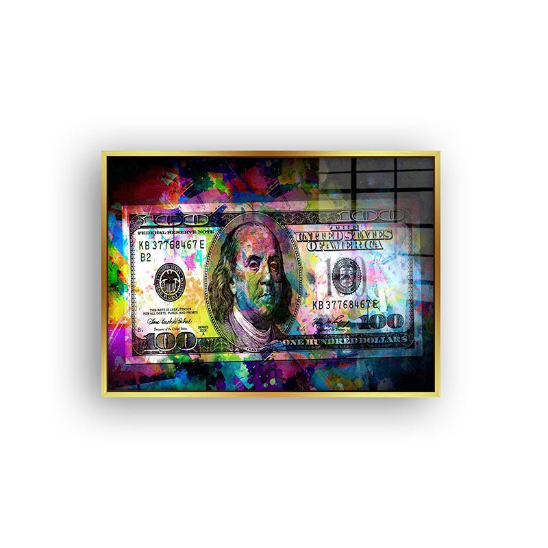 Painting of a dollar in a gold frame front view