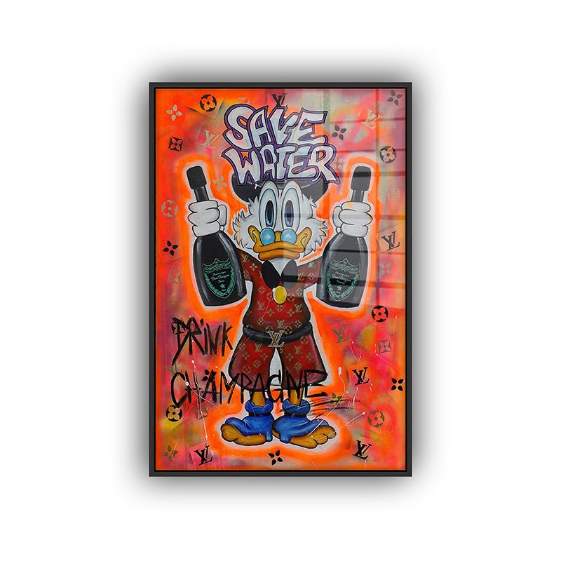 Drink Champagne painting in a black frame front view