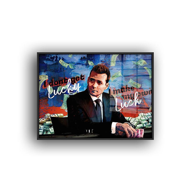 I make my own luck painting in a black frame front view
