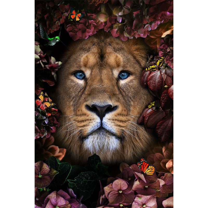 Bloemen leeuw glasschilderij ontwerp