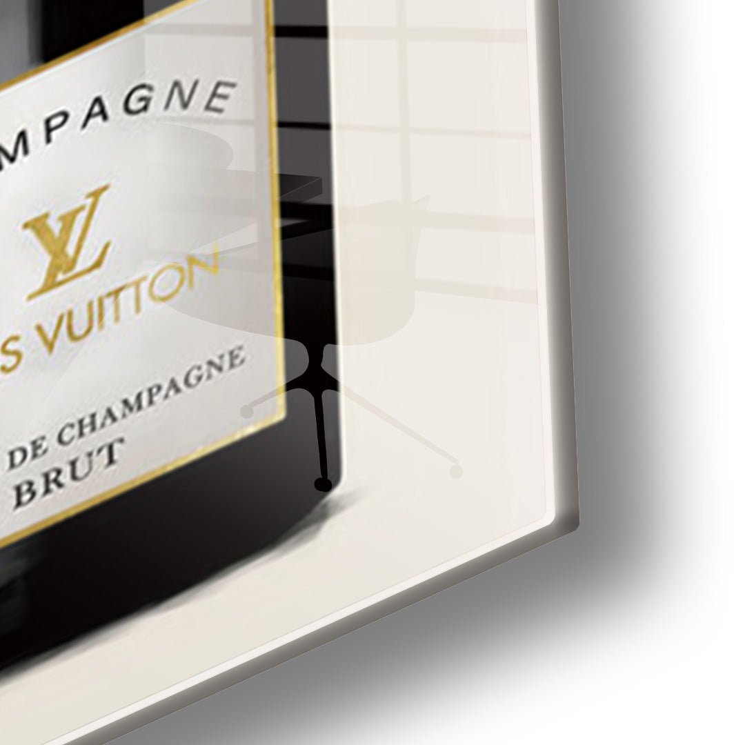 Champagne bottles glass painting without frame, closeup