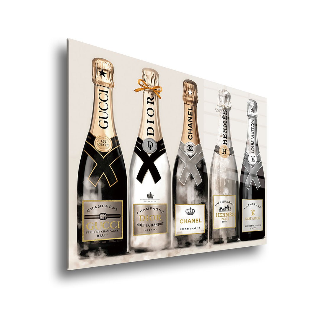 Champagne bottles glass painting without frame, side view