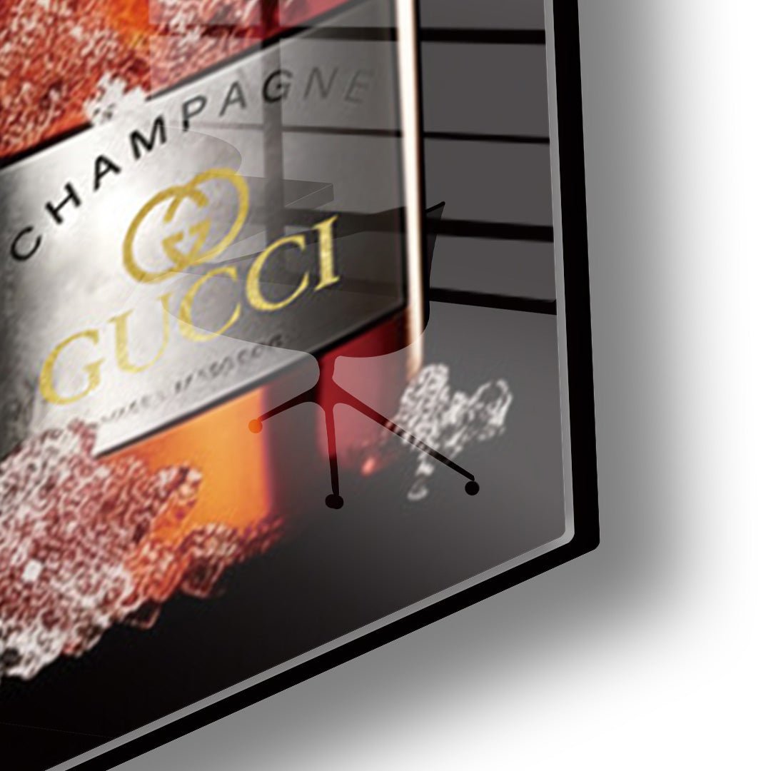 Champagne merken glasschilderij hoekfoto