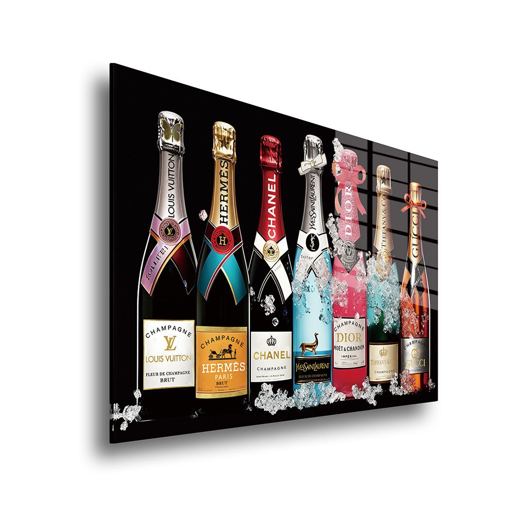 Champagne merken glasschilderij zijkant