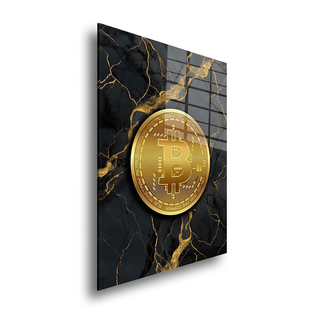 Gouden Bitcoin glasschilderij zijkant
