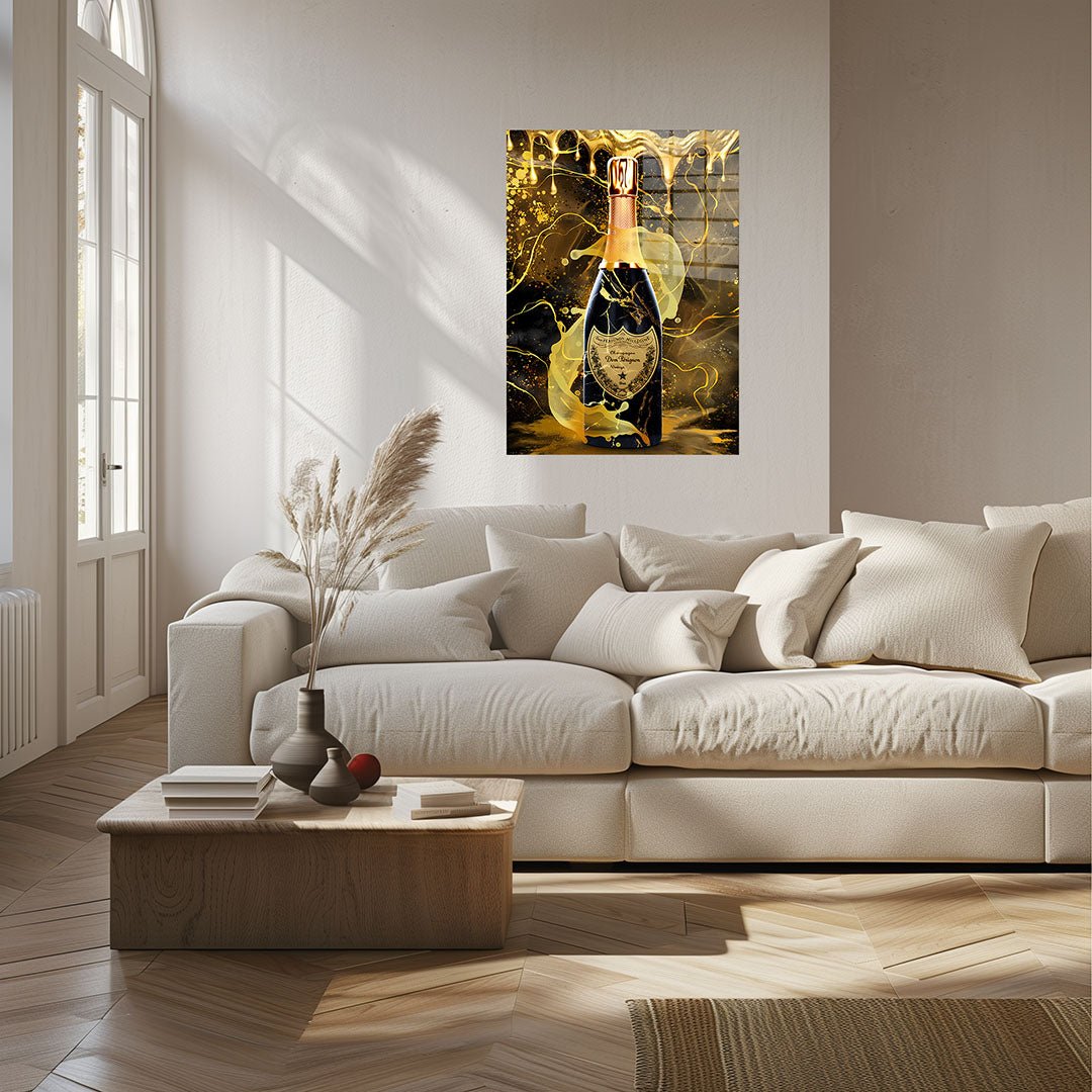 Gouden Dom Perignon glasschilderij interieur