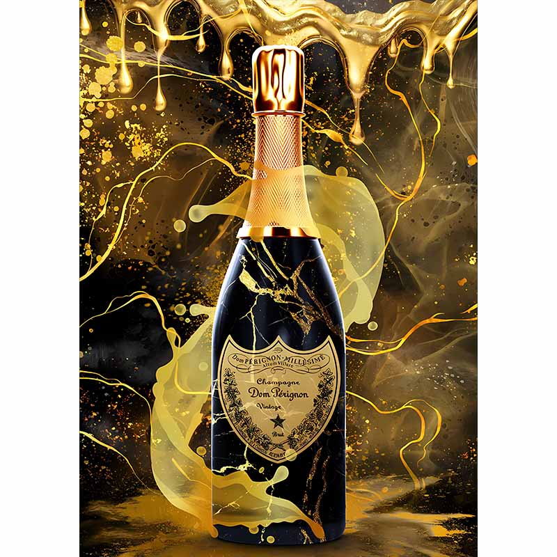 Gouden Dom Perignon glasschilderij ontwerp