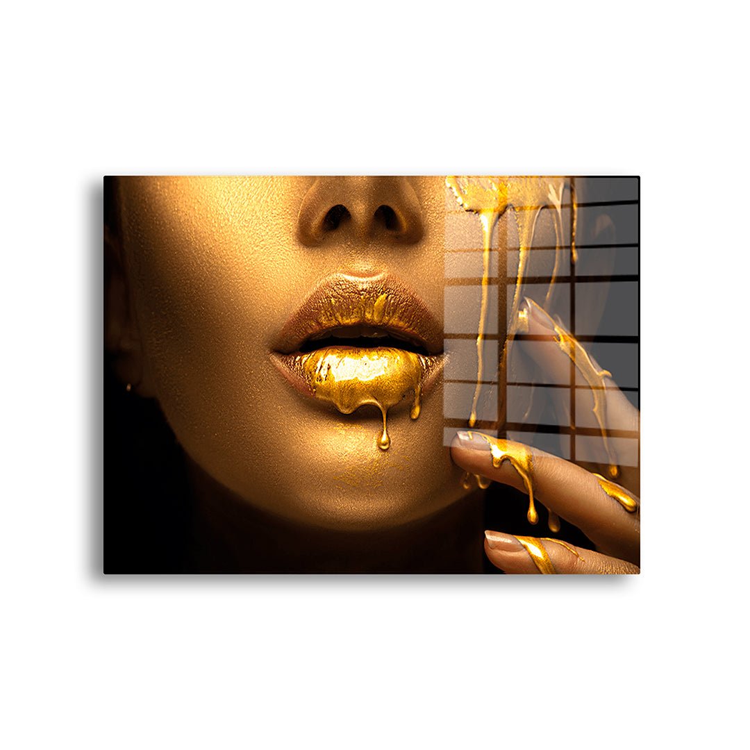Gouden lippen glasschilderij voorkant