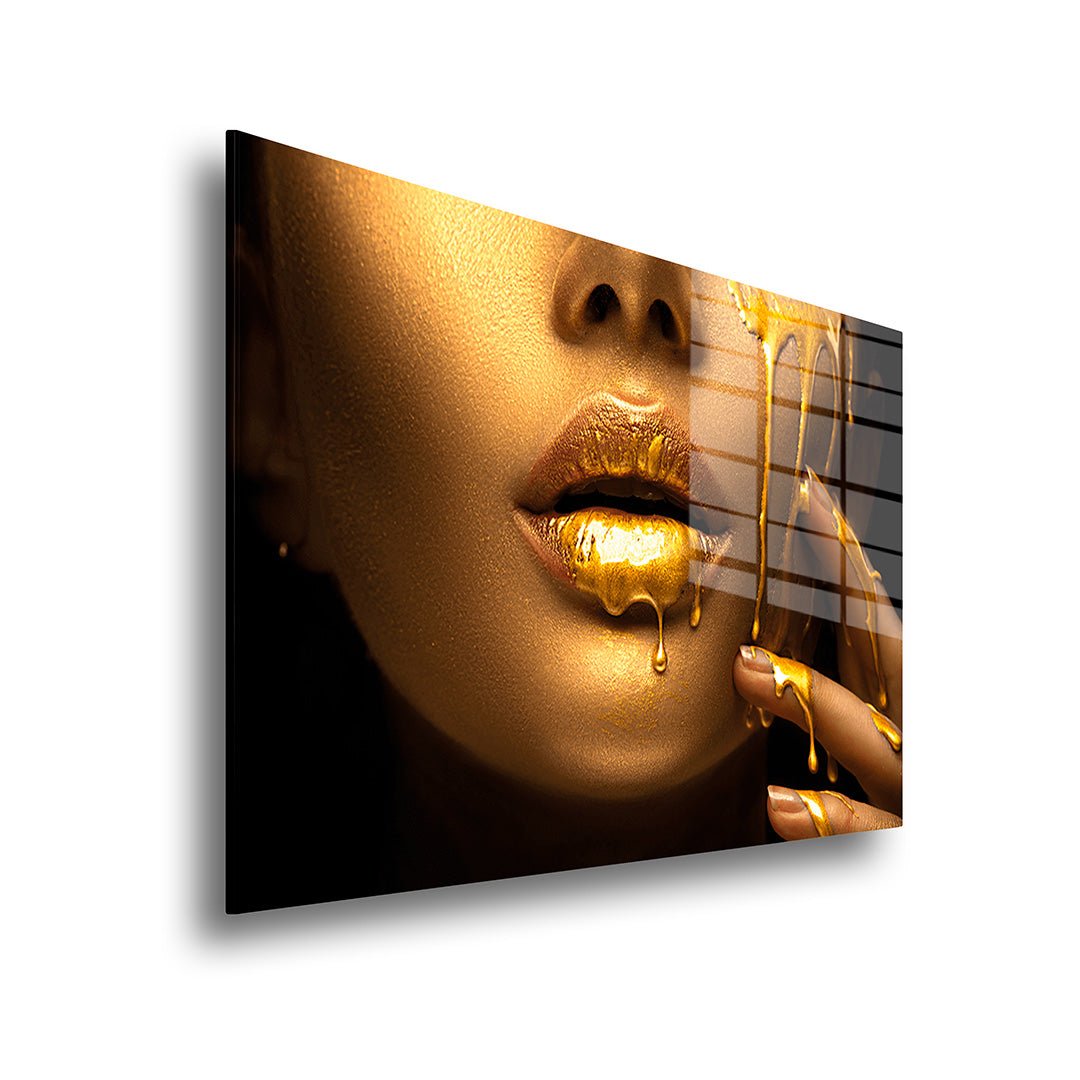 Gouden lippen glasschilderij zijkant