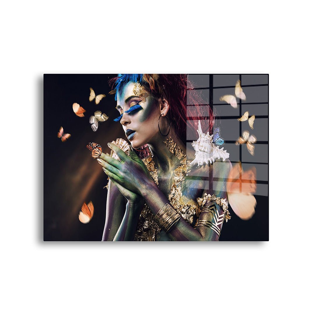 Gouden vlinders glasschilderij voorkant