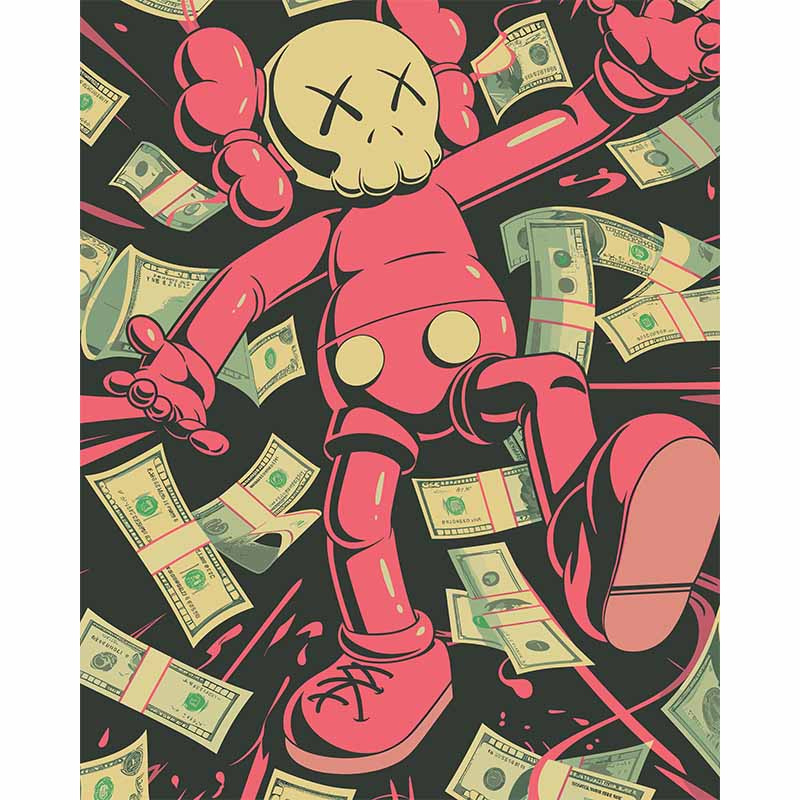 Kaws money glasschilderij ontwerp