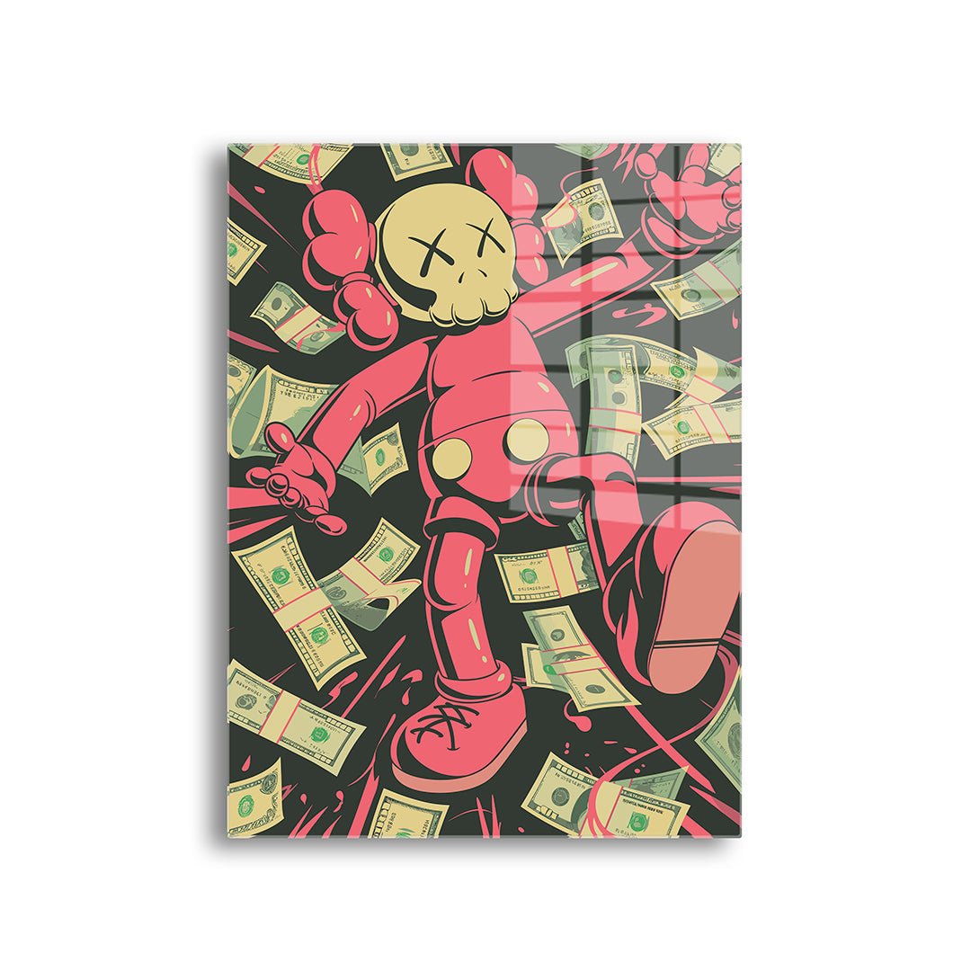 Kaws money glasschilderij voorkant