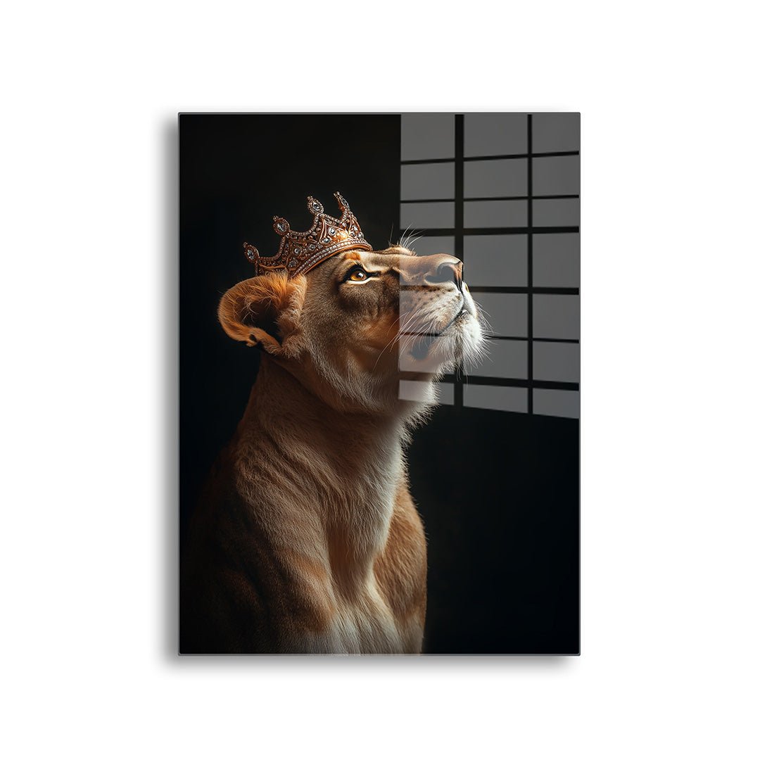 Leeuw met gouden kroon glasschilderij voorkant