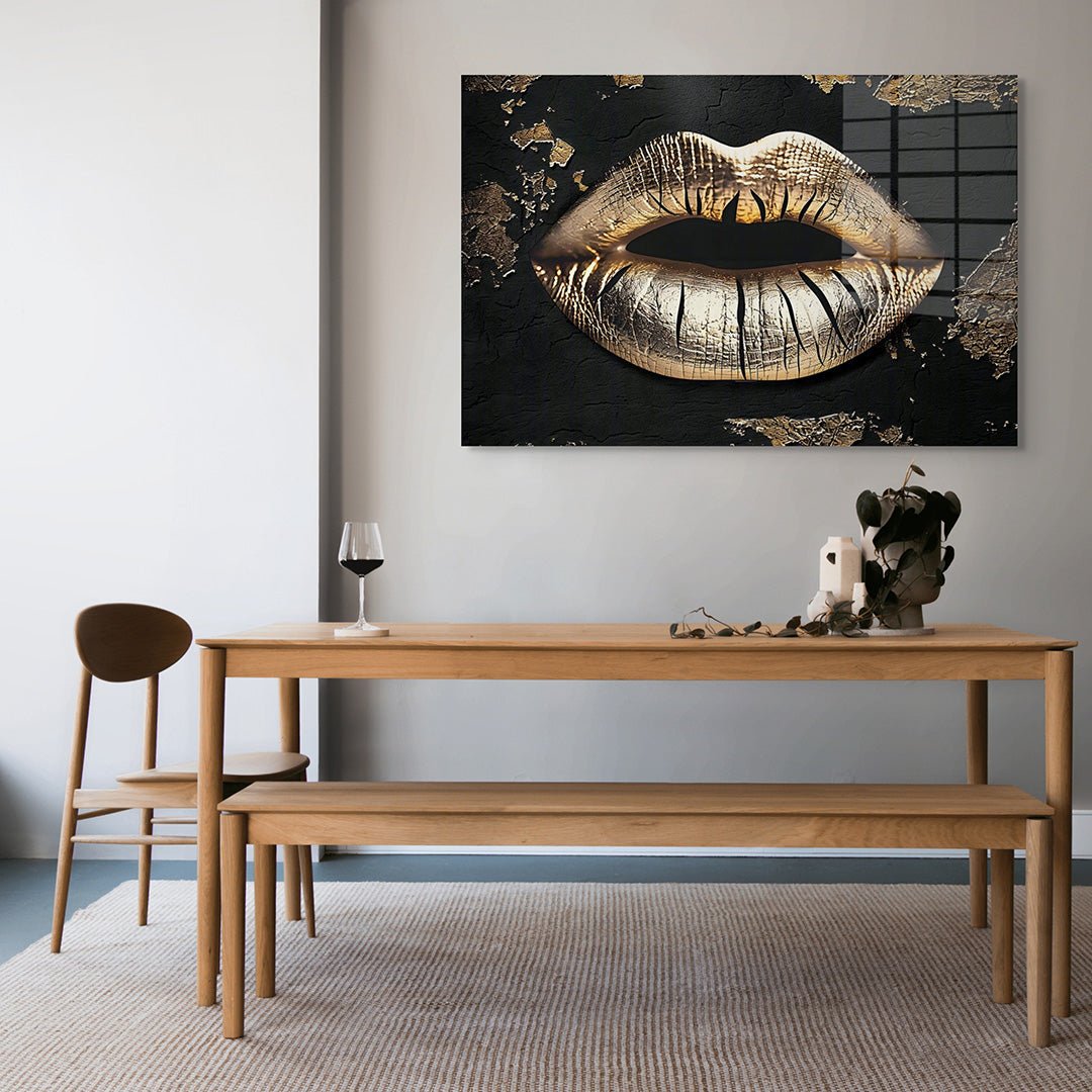 Lippen goud zwart glasschilderij interieur