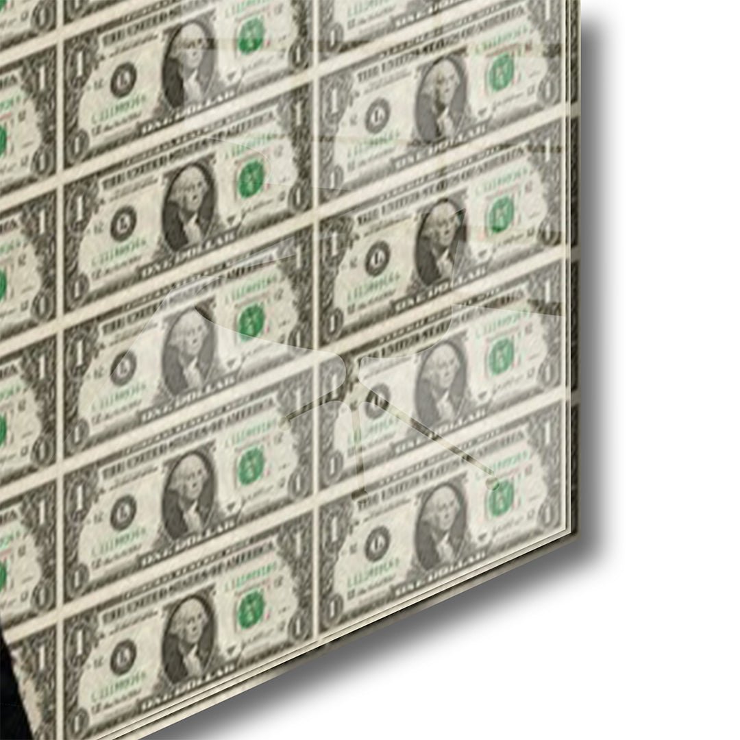 Mick jagger dollars glasschilderij hoekfoto