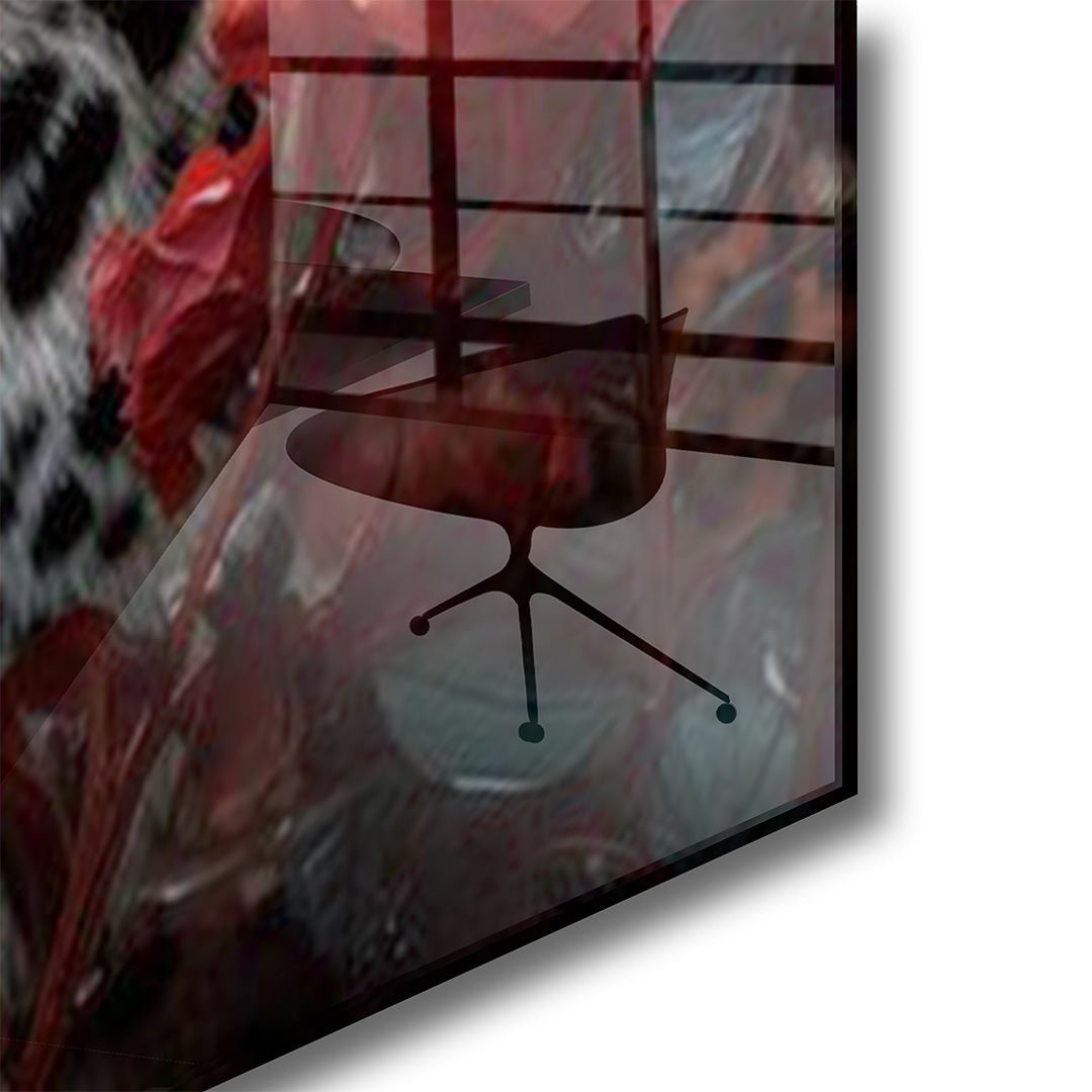 Panter met rozen glasschilderij hoekfoto