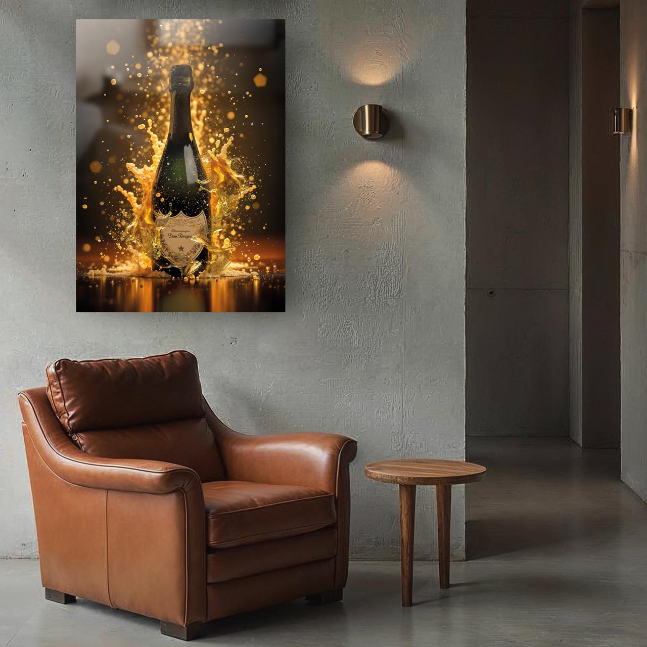 Dom perignon glasschilderij interieur