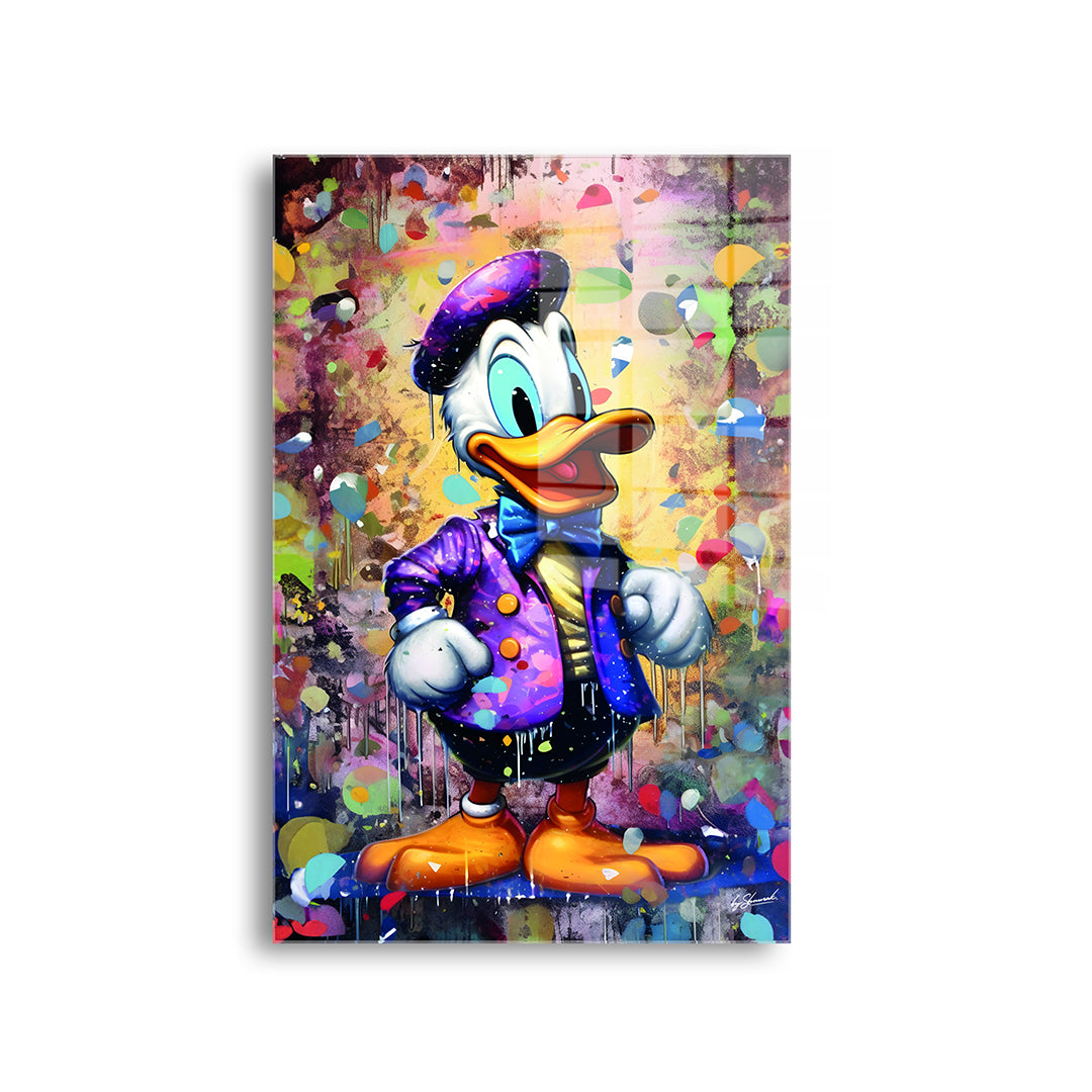 Donald Duck glass painting without frame, front view