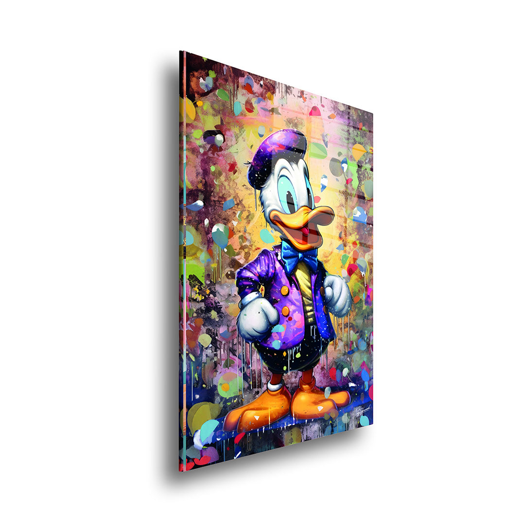 Donald Duck glass painting without frame, side view