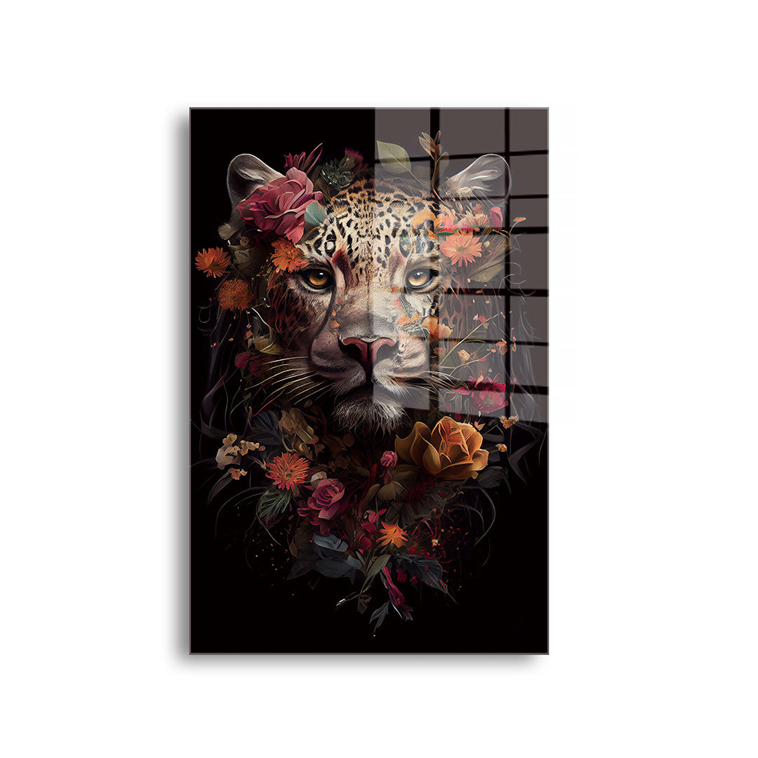 Elegant leopard glass painting without frame, front view