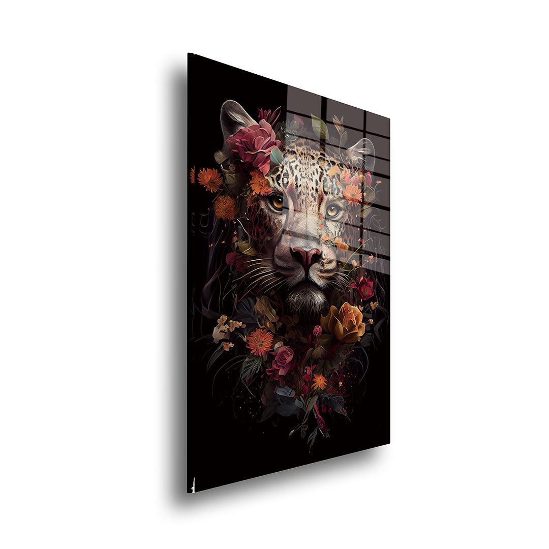 Elegant leopard glass painting without frame, side view