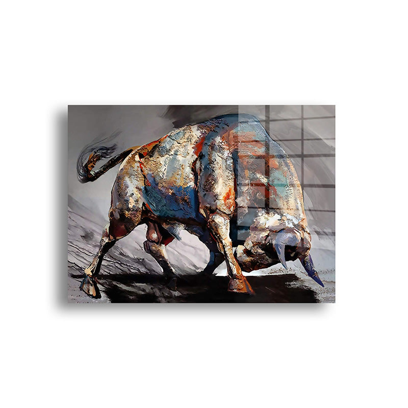 The Bull glass painting without frame front view