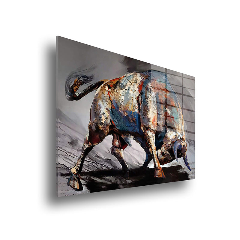 The Bull glass painting without frame side view