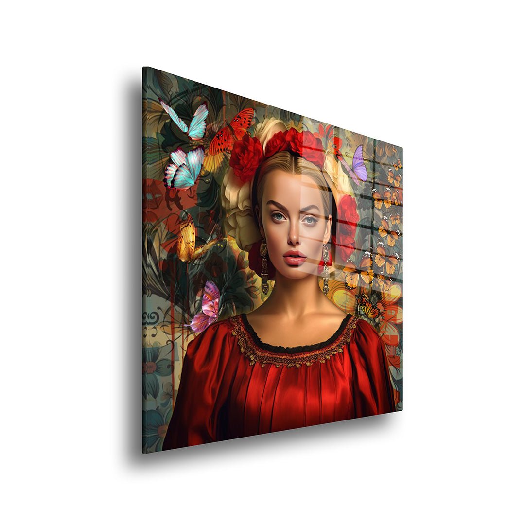 Vlinder vrouw glasschilderij zijkant