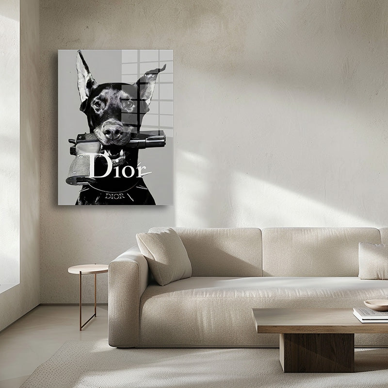 Dior dog glass painting without frame inside