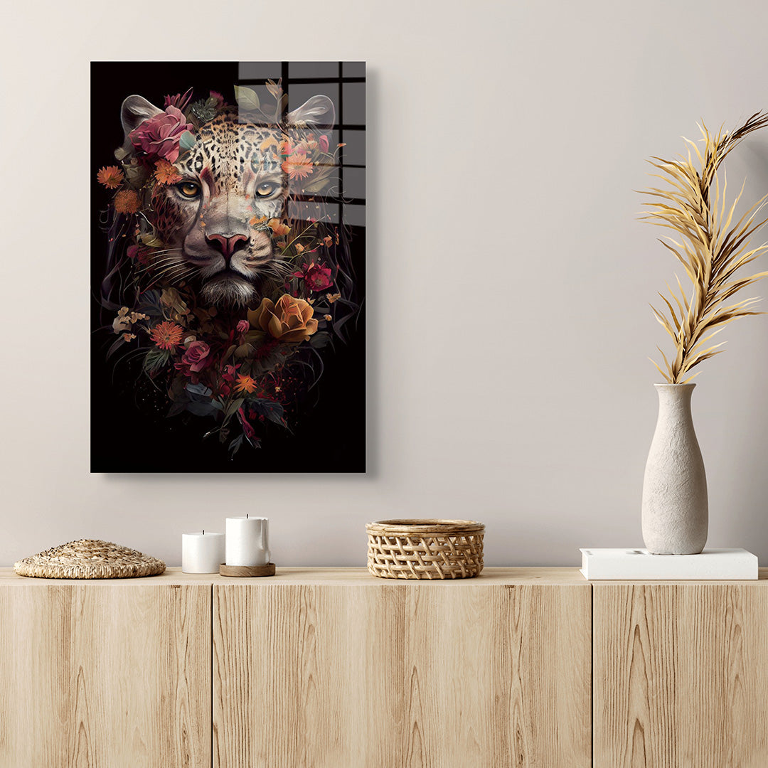 Elegant leopard glass painting without frame, inside