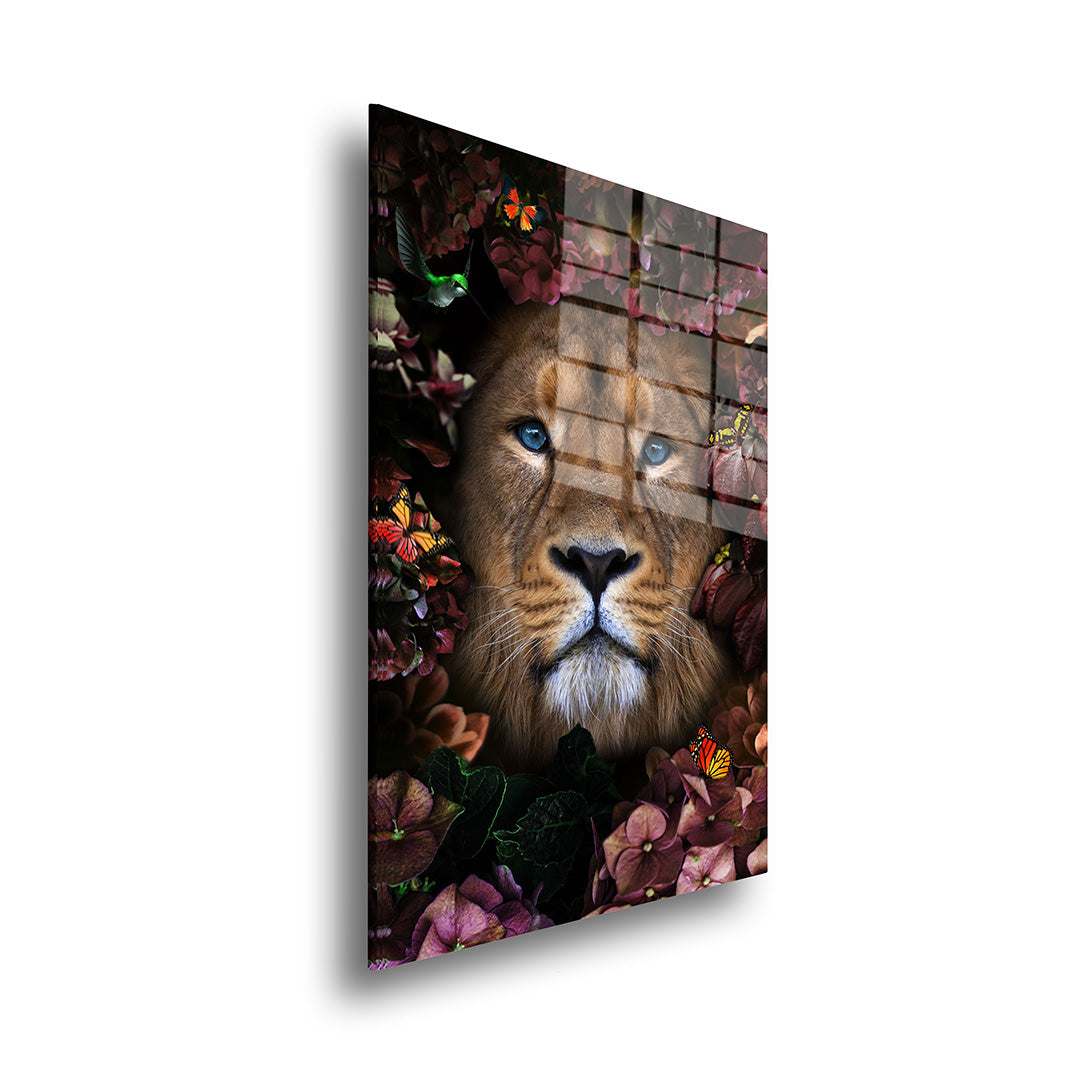 Flower lion glass painting without frame side view