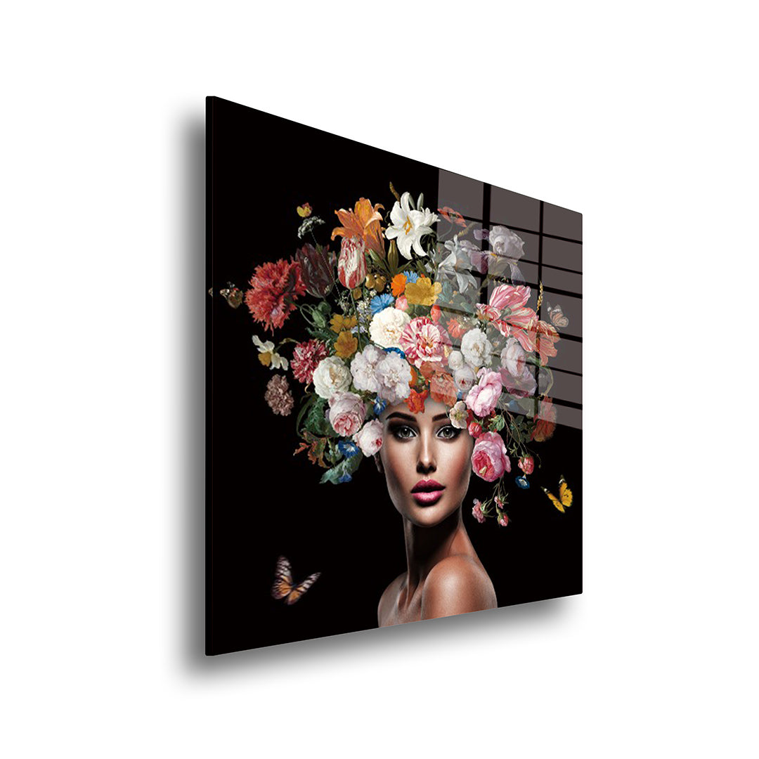 Flower woman glass painting without frame side view