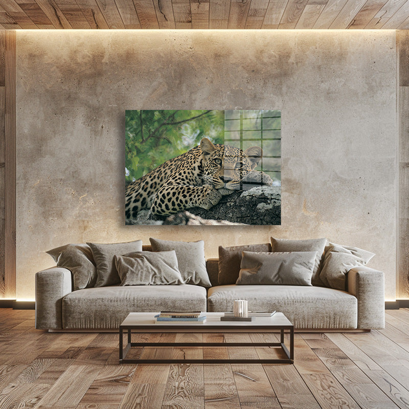 Jaguar glass painting without frame inside