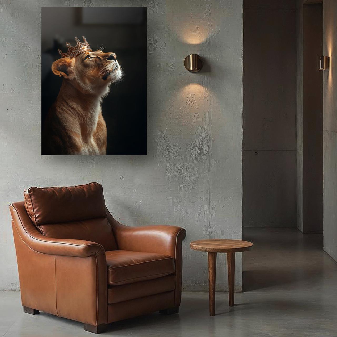 Leeuw met  gouden kroon glasschilderij interieur