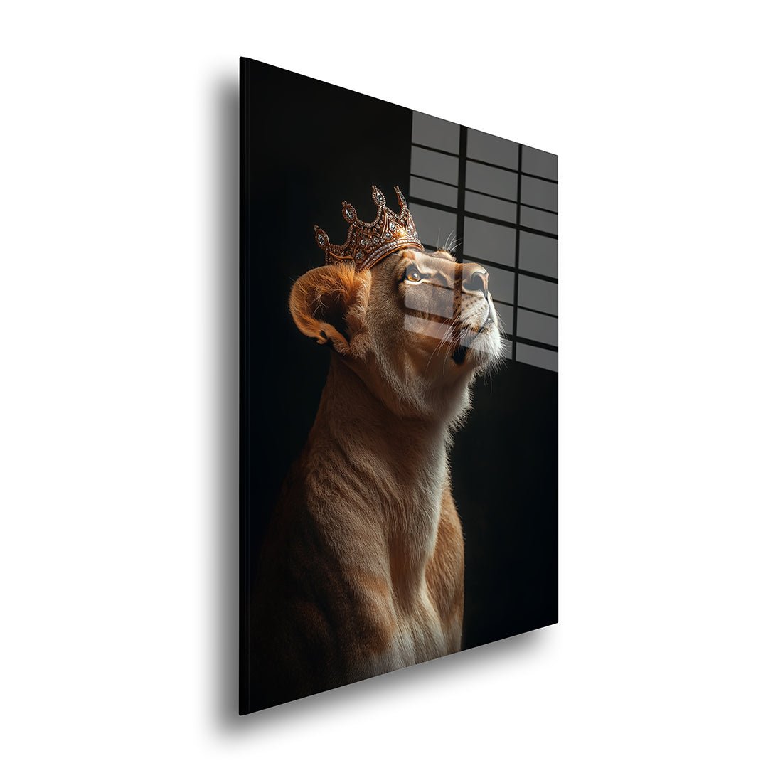 Leeuw met  gouden kroon glasschilderij zijkant