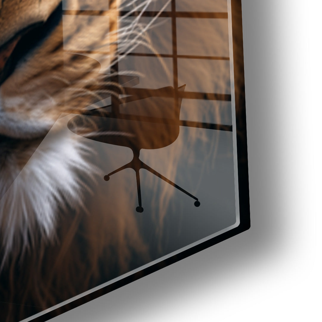 Lion head glass painting without frame closeup