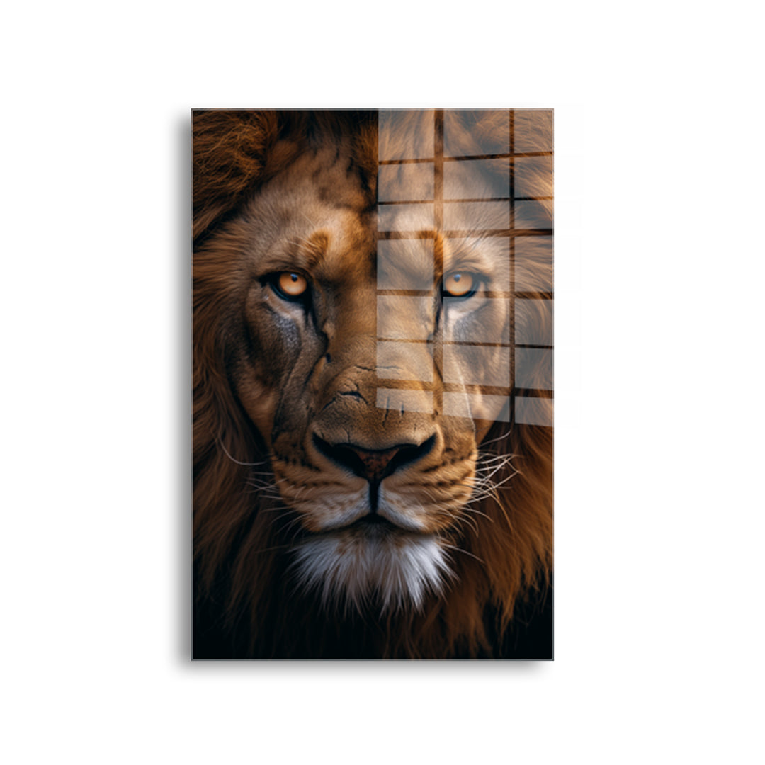 Lion head glass painting without frame frontview