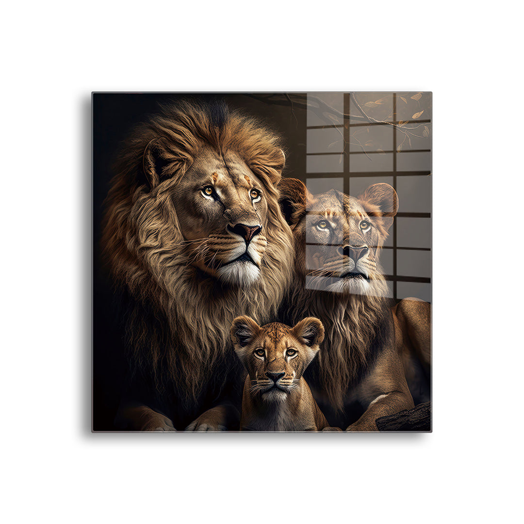 Lion pack glass painting without frame front view